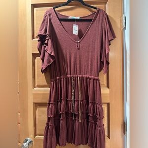 Free People Rust Rose Ruffle Tiered Mini Dress